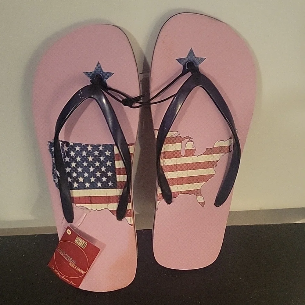 GAP Men's Cocoa Brown Size 10-11 & Faded Glory Pink American Flag Flip Flop 9-10